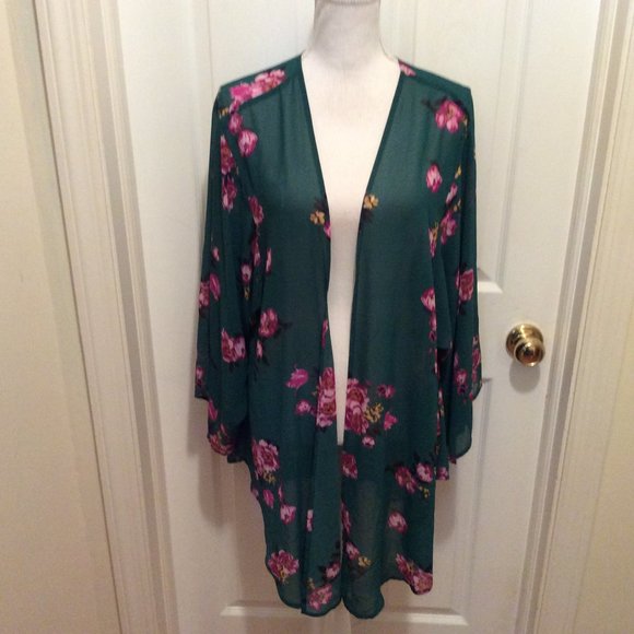 torrid Jackets & Blazers - Torrid Open Style Kimono 3/4 Green Purple Yellow